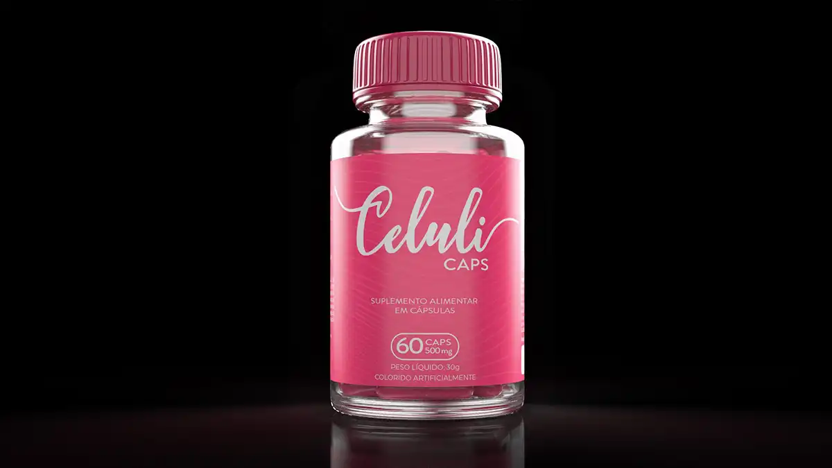 Celuli Caps Dose mit rosafarbenem Etikett vor schwarzem Hintergrund. Projektbild.