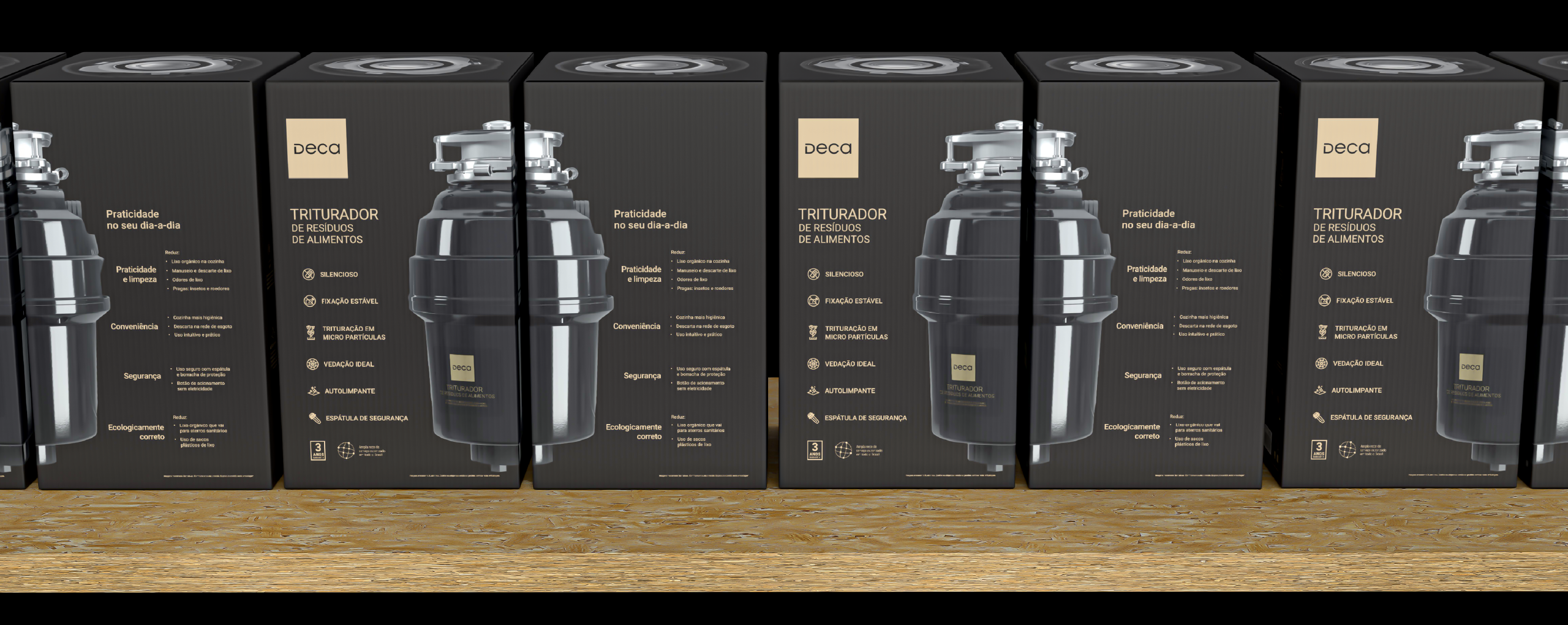 Two packs of the Deca disposer side by side on the shelf, forming the product image at life size.